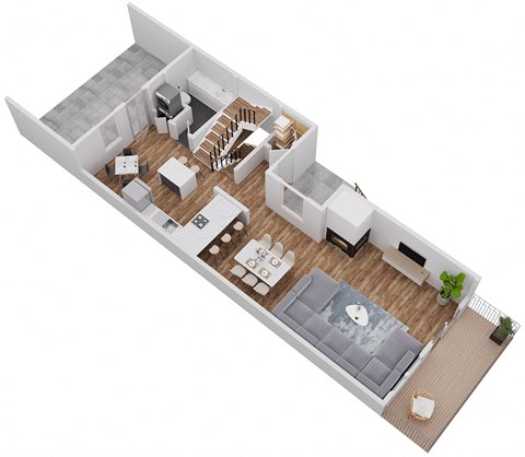 Lake Meridian Shores townhome first floor 3D floor plan